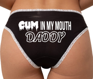 Cum In My Mouth Daddy Bikini - Black with White Lace