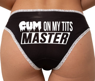 Cum On My Tits Master Bikini - Black with White Lace