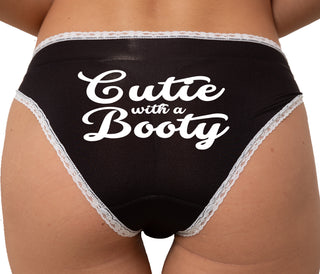 Cutie With a Booty Bikini - Black with White Lace