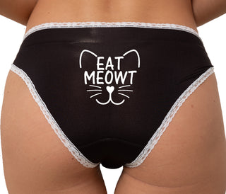 Eat Meowt Kitten Face Eat Me Out Bikini - Black with White Lace