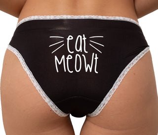 Eat Meowt Cute Whiskers Eat Me Bikini - Black with White Lace