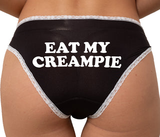 Eat My Creampie Bikini - Black with White Lace