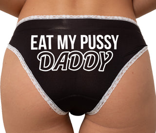 Eat My Pussy Daddy Bikini - Black with White Lace