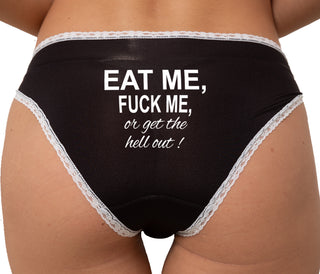Eat Me Fuck Me Or Get The Hell Out Bikini - Black with White Lace