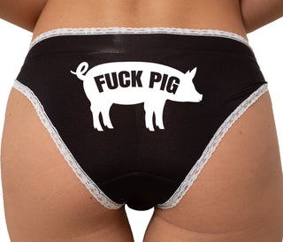 Fuck Pig Bikini - Black with White Lace