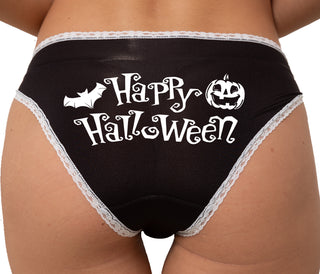 Happy Halloween Bikini - Black with White Lace