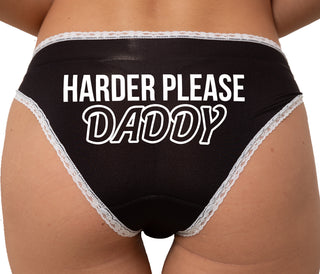 Harder Please Daddy Bikini - Black with White Lace