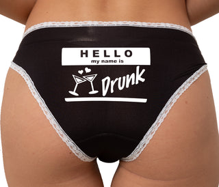 Hello My Name Is Drunk Bikini - Black with White Lace