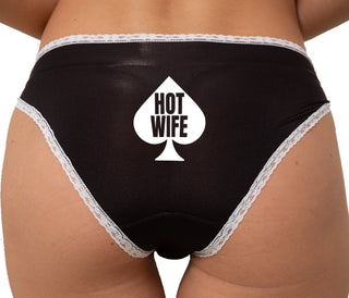 Hot Wife Spade Symbol Bikini - Black with White Lace