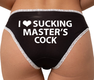 I Love Sucking Master's Cock Bikini - Black with White Lace
