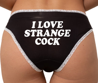 I Love Strange Cock Bikini - Black with White Lace
