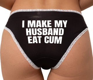 I Make My Husband Eat Cum Bikini - Black with White Lace