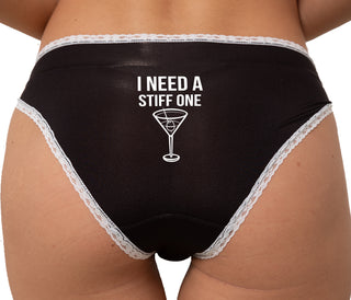 I Need A Stiff One Bikini - Black with White Lace