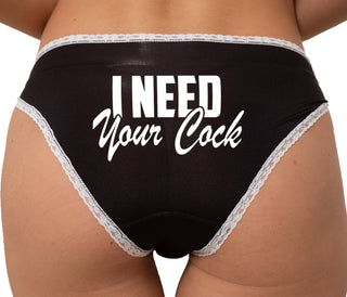 I Need Your Cock Bikini - Black with White Lace