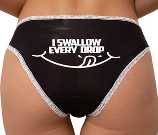 I Swallow Every Drop Bikini - Black with White Lace