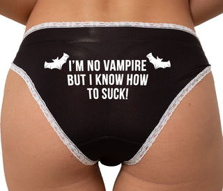 I'm No Vampire But I Know How To Suck Bikini - Black with White Lace