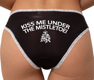 Kiss Me Under The Mistletoe Bikini - Black with White Lace