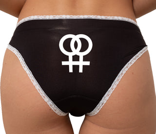 Lesbian Sign Bikini - Black with White Lace