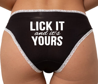 Lick It And It's Yours Bikini - Black with White Lace