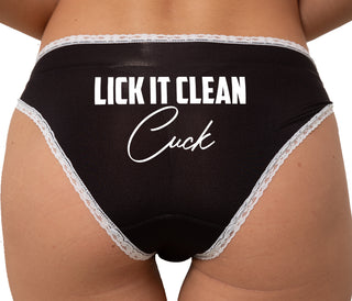 Lick It Clean Cuck Bikini - Black with White Lace