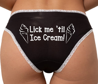 Lick Me Until I Scream - Cute Ice Cream Design Bikini - Black with White Lace