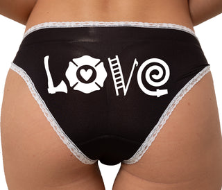 Firefighter Love - Cute Logo Bikini - Black with White Lace