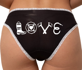 Firefighter Love - Cute Logo Bikini - Black with White Lace