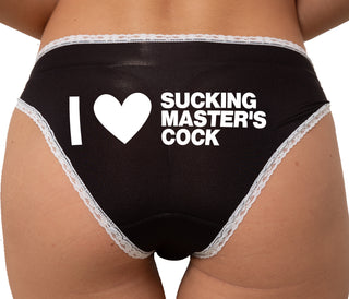 I Love Sucking Master's Cock Bikini - Black with White Lace