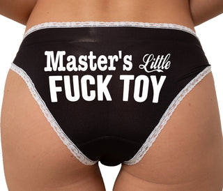 Master's Little Fuck Toy Bikini - Black with White Lace
