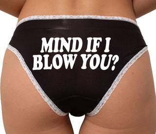 Mind If I Blow You Bikini - Black with White Lace