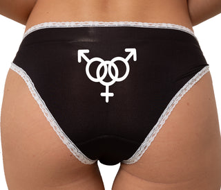Threesome Two Men One Woman Bikini - Black with White Lace