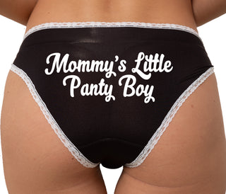 Mommy's Little Panty Boy Bikini - Black with White Lace