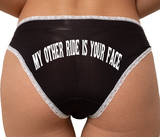My Other Ride Is Your Face Bikini - Black with White Lace