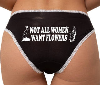 Not All Women Want Flowers Bikini - Black with White Lace