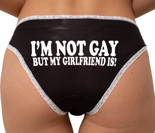 I'm Not Gay But My Girlfriend Is Bikini - Black with White Lace