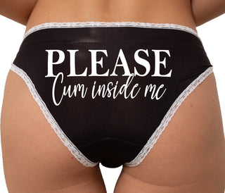 Please Cum Inside Me Bikini - Black with White Lace