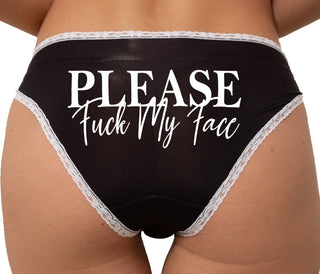 Please Fuck My Face Bikini - Black with White Lace