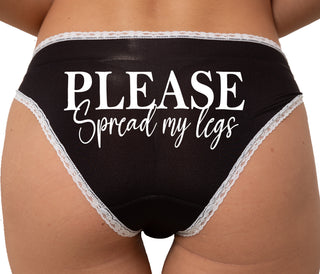 Please Spread My Legs Bikini - Black with White Lace