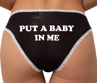 Put A Baby In Me Bikini - Black with White Lace
