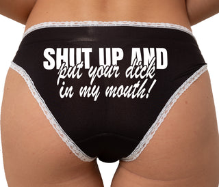 Shut Up and Put Your Dick In My Mouth Bikini - Black with White Lace