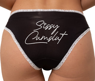 Sissy Cumslut Bikini - Black with White Lace