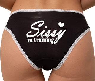 Sissy In Training Bikini - Black with White Lace