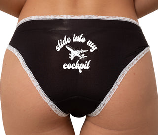 Slide Into My Cockpit Bikini - Black with White Lace