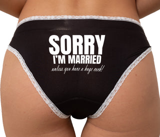 Sorry I'm Married Unless You Have A Huge Cock Bikini - Black with White Lace
