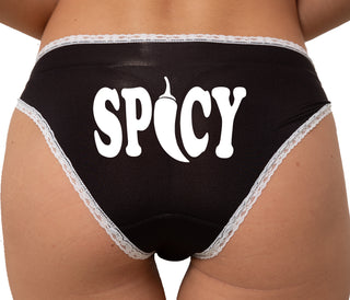 Spicy - Cute Pepper Logo Bikini - Black with White Lace