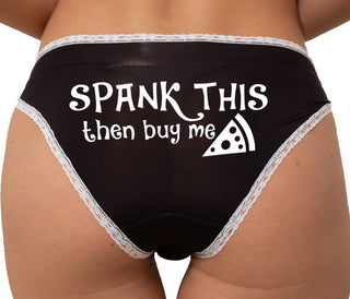 Spank This Ass Then Buy Me Pizza Bikini - Black with White Lace
