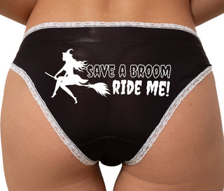 Save A Broom - Ride Me - Cute Witch Bikini - Black with White Lace
