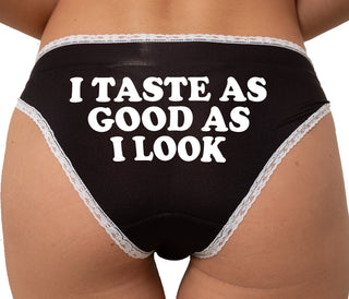 I Taste As Good As I Look Bikini - Black with White Lace