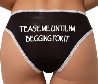 Tease Me Unitl I Am Begging For It Bikini - Black with White Lace