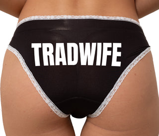 Tradwife - Bold Print Bikini - Black with White Lace